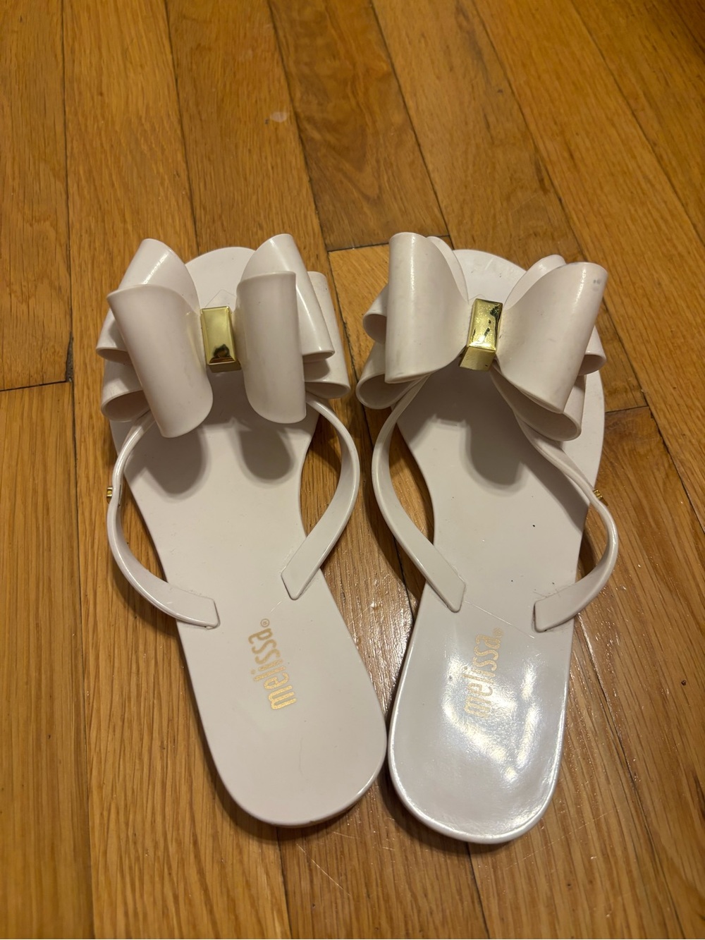 Melissa White Bow Jelly Sandals with Gold Accent